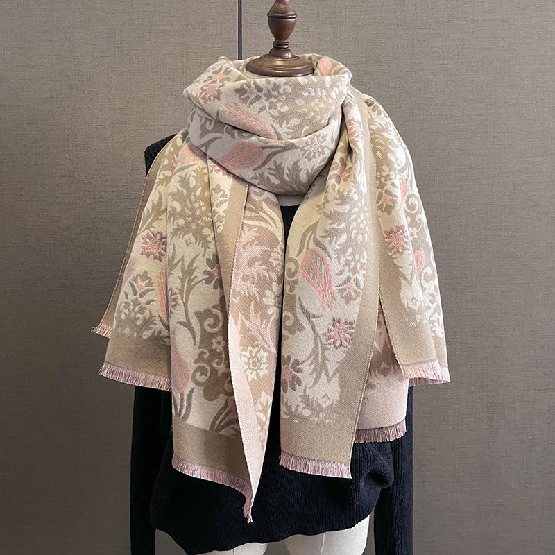 Varmt vinterskjerf i kasjmir for kvinner Luksuriøst pashminateppe Tykt sjal Vikle Halsduk Mote Bufanda Echarpe Poncho