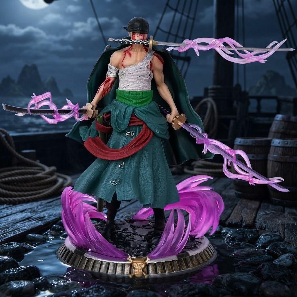 One Piece Roronoa Zoro Figure - King of Hell Style with Purple Energy Effects