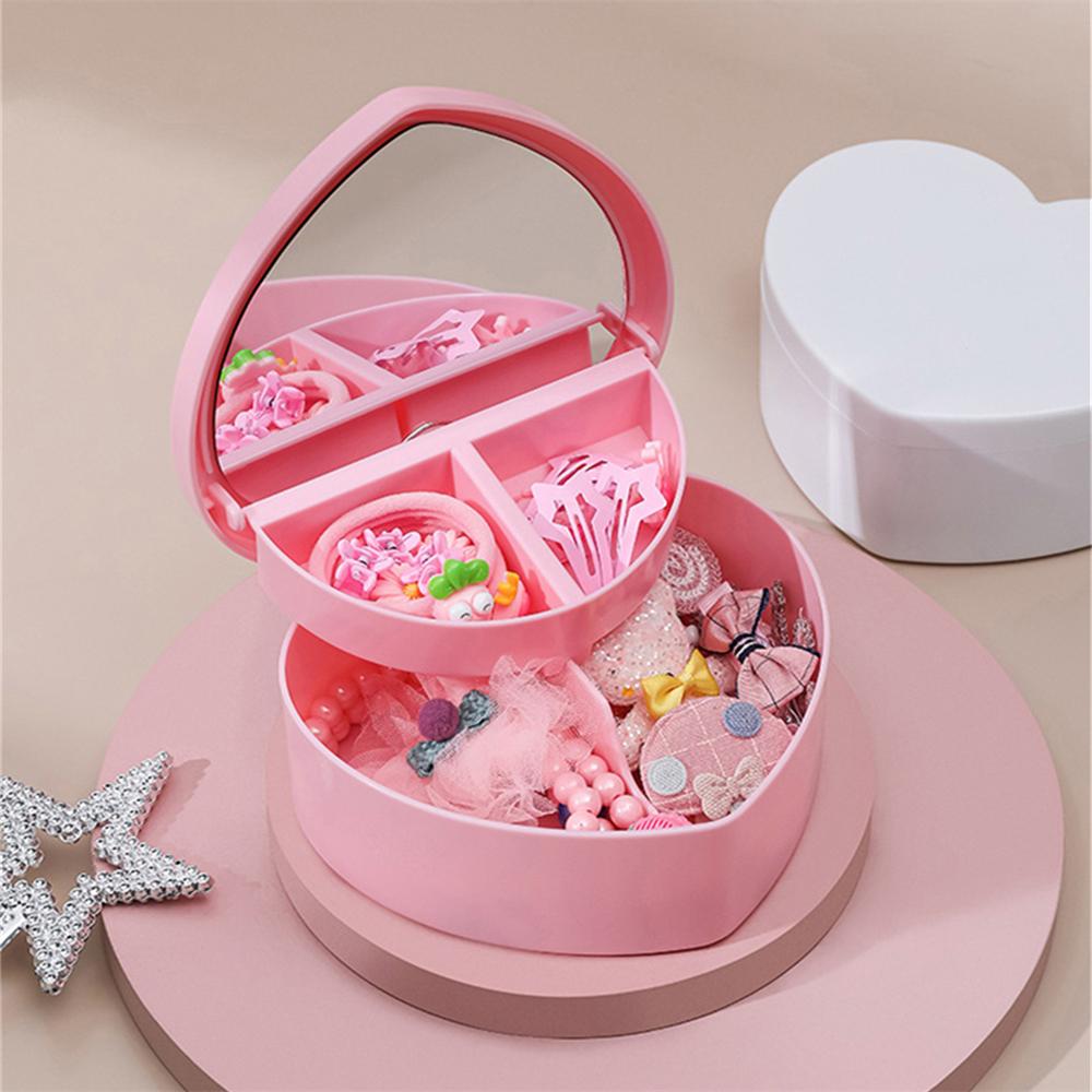 1 Stück herzförmige Schmuckschatulle, zweilagig, kompakt, mit Spiegel zur Dekoration