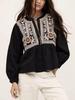 Camicia Larga Ricamata Francese Stile Bohemien con Maniche a Lanterna