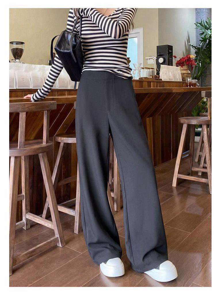 Women's Khaki Wide-Leg Trousers - Spring/Autumn 2026 High-End Slim Straight-Leg Suit Pants