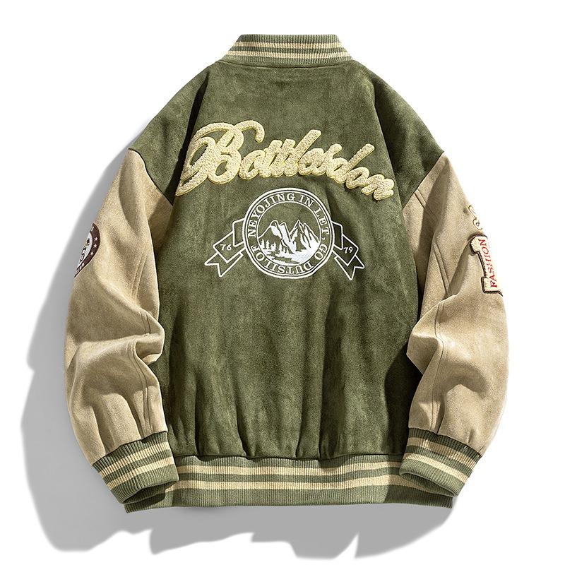 2025 New Spring and Autumn Jacket Men's Jacket Casual Suede Fleece Baseball Jersey American Street Style Embroidered Baseball Collar