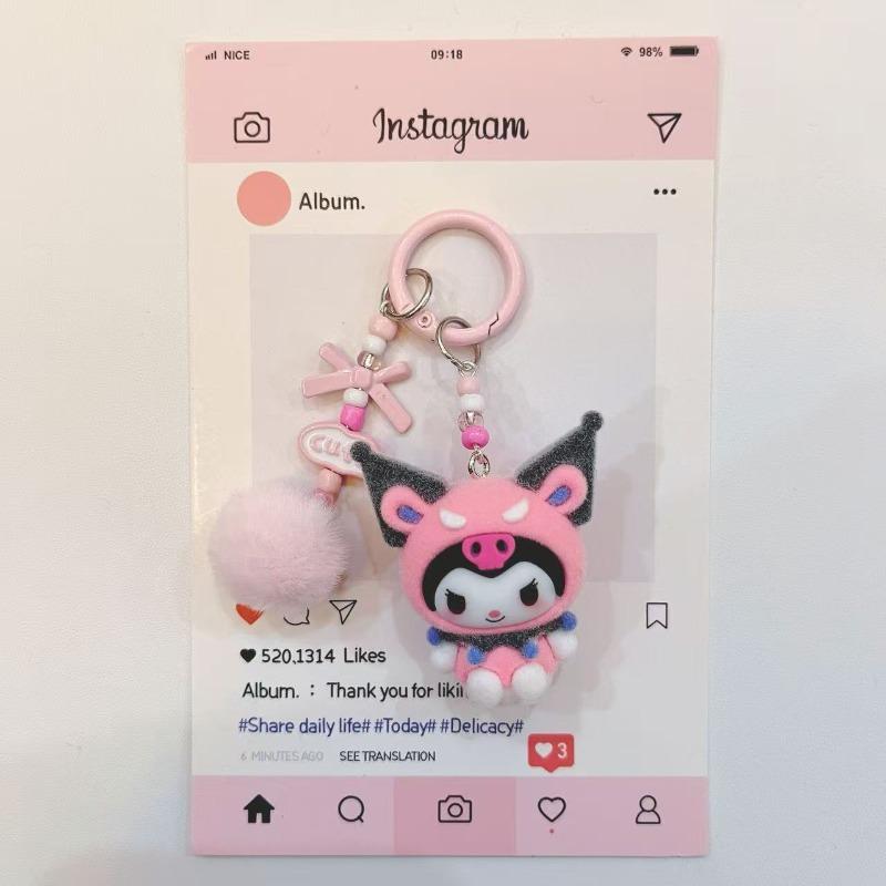 Fashion Kuromi Figure Resin Key Chain Cute Cartoon Print 3D Keyring for Teen Ladies Backpack Pendant Decorative Phone Strap