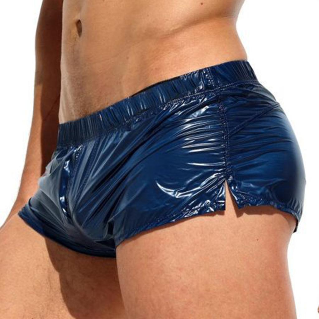 Männer Low Rise Seiten Schlitz Shorts Badehose Einfarbig Slim Fit Glänzende Unterwäsche Urlaub Strand Pool Party Nachtclub Kostüme