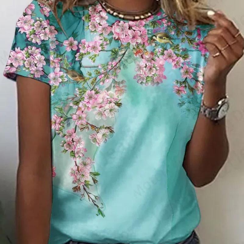 Fashion Women's T-shirt 3d Floral Plants Print Tshirt For Women Elegant Graphic Tops Tees Female Camisetas Flower Clothes Y2k