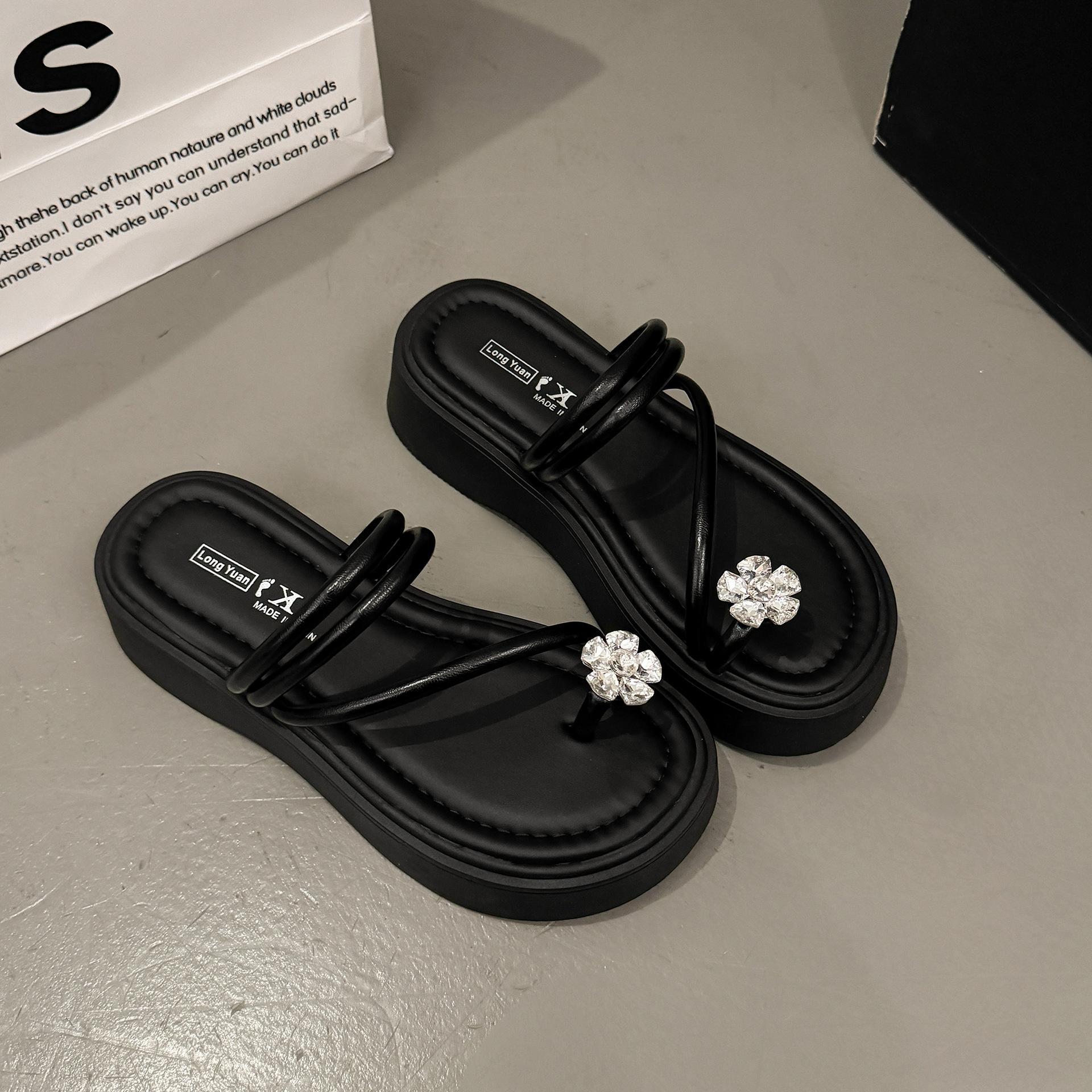 French One-strap Flip-flops Summer Thick-soled Shoes Fashionable and Versatile and Lazy Flip-flops 35 чёрный