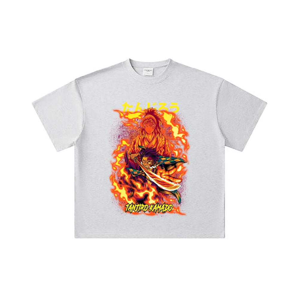 260 GSM Double Yarn 32 Count 100% Cotton Demon Slayer V107 Tanjiro Print Unisex Heavy Cotton T Shirt
