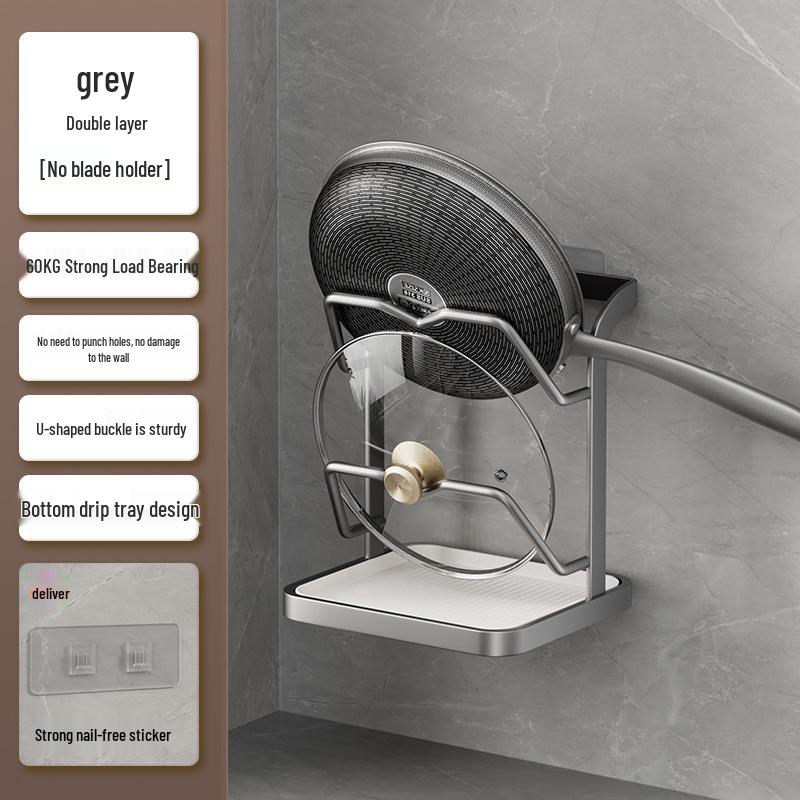 Wall-Mounted Multi-Functional Storage Rack: Cutting Board, Lid, Knife, Spoon, Chopstick Holder - No-Drill Installation.