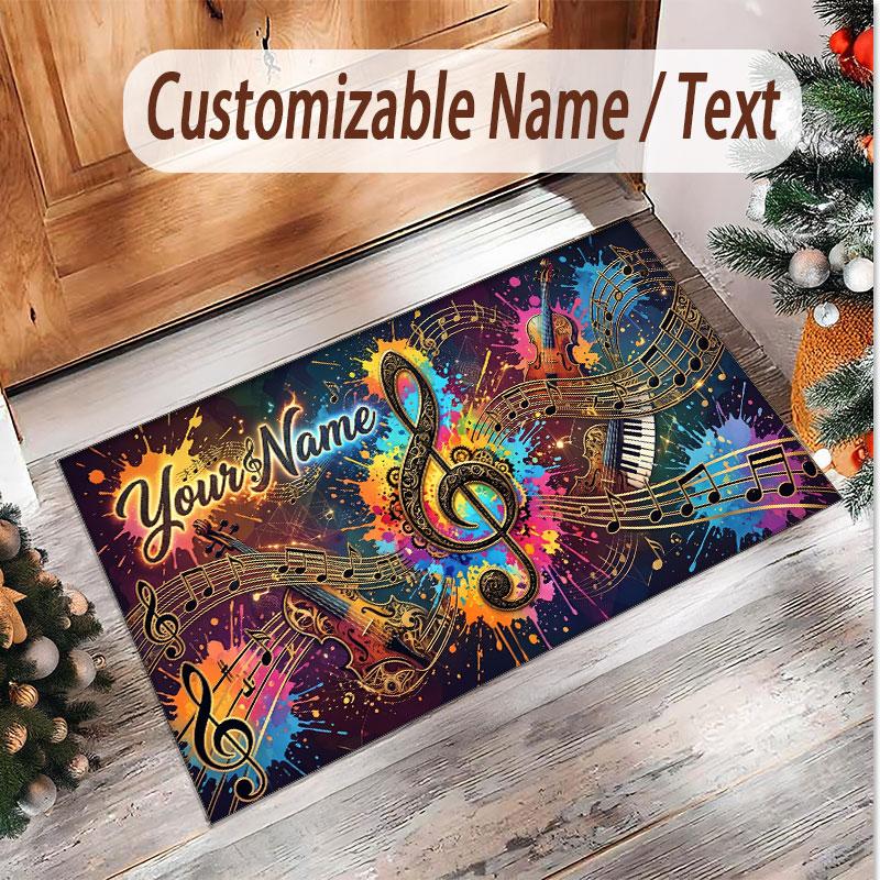 Music General Theme Soft Crystal Velvet Rug Custom Name & Text Print Non Slip Floor Rug for Bedroom Living Room