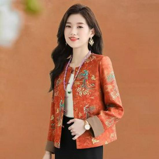 

Mom s 2026 Chinese Style Short Jacket for Middle-Aged Women - Spring/Autumn Trench Coat XL помаранчевий