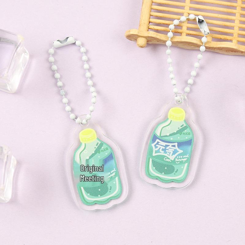 Korean Style Cartoon Drink Bottle Acrylic Keychain - Fun Pendant for Students
