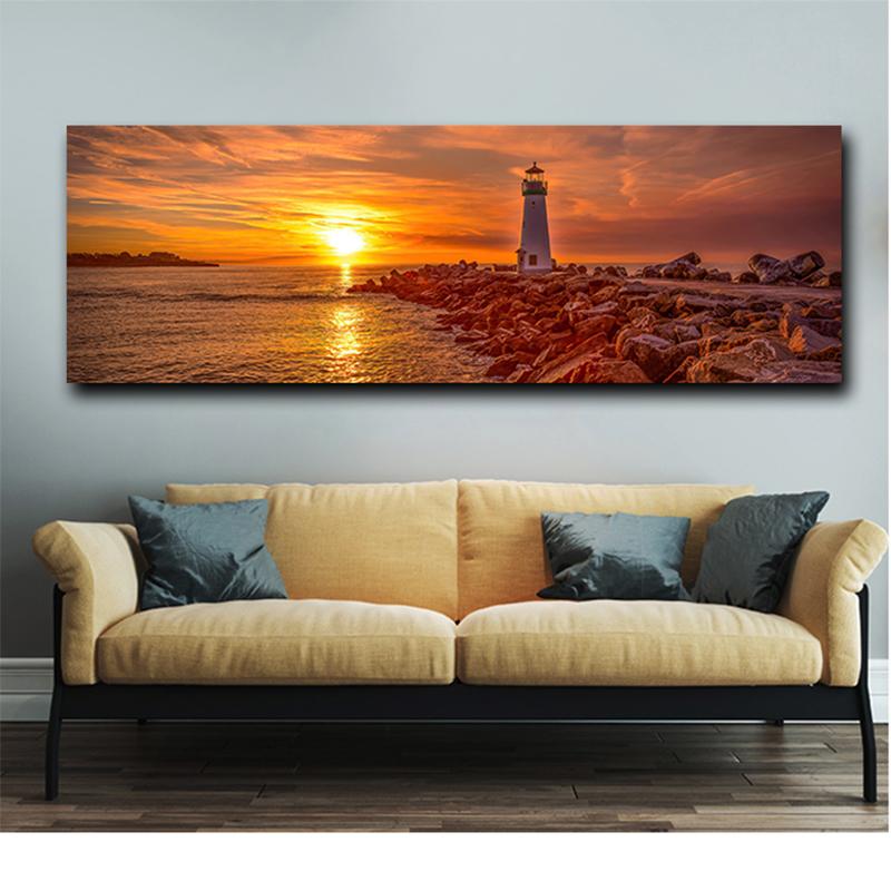 Beautiful Sunset Seaside Poster Lighthouse Picture Canvas Painting Prints for Living Room Bedroom Decoration Cuadros