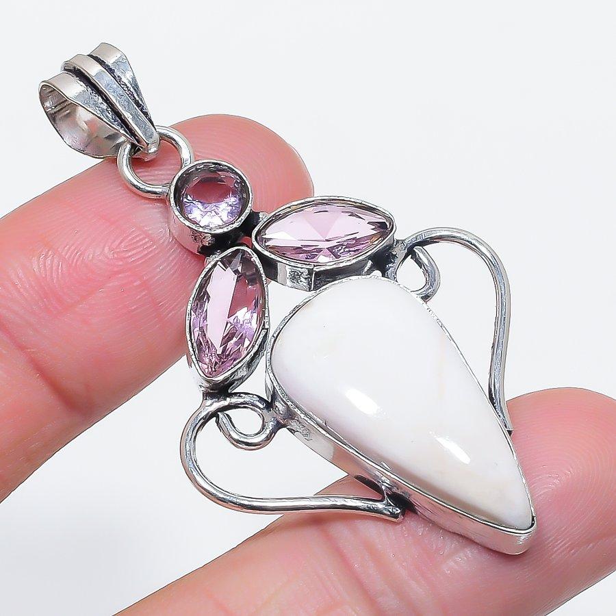 Natural Moonstone, Kunzite 925 Sterling Silver Jewelry Pendant 2.21" h1Z63