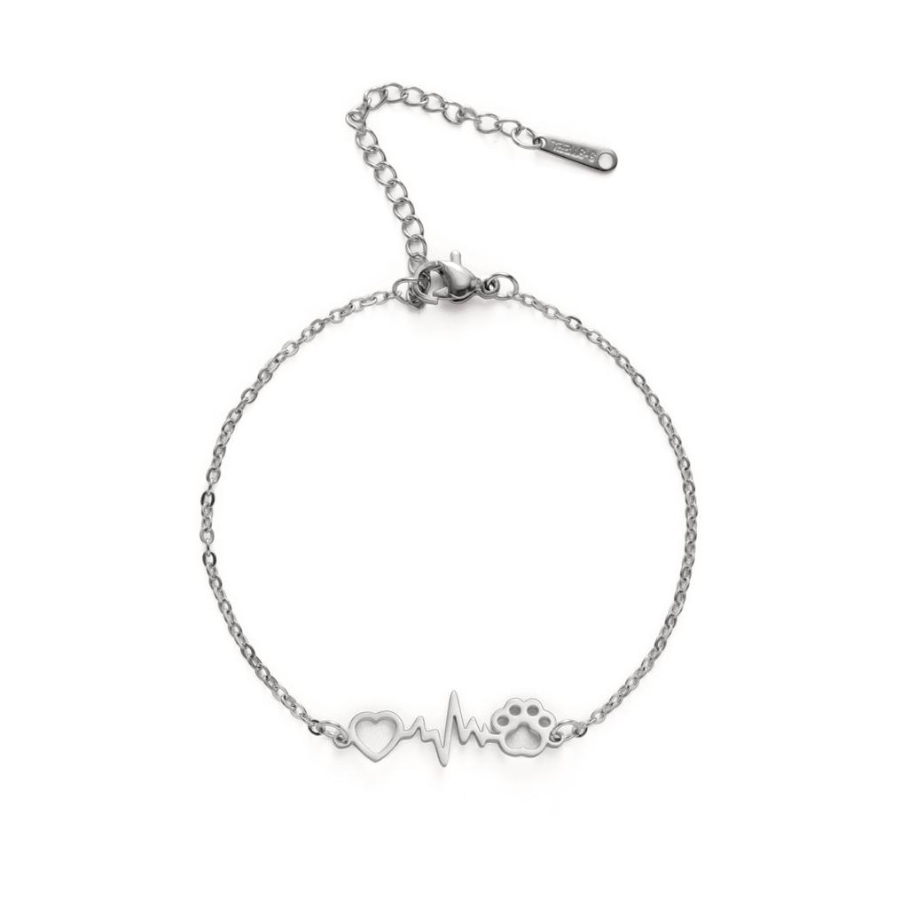 Heartbeat ECG Cat Paw Pendant Bracelet For Women Wax Cord Jewelry Gift