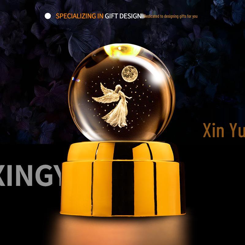 Creative Rotating Crystal Ball Night Light: Decorative Craft for Bedroom Atmosphere and Festive Gift.