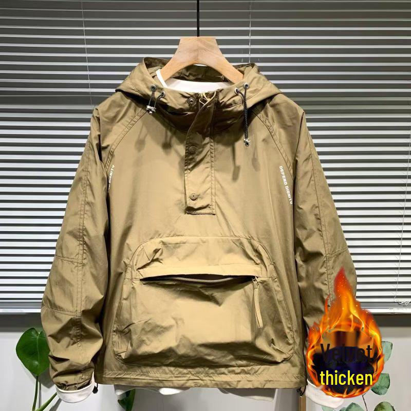 

Мужская повседневная рабочая куртка с капюшоном и большими карманами на молнии XL