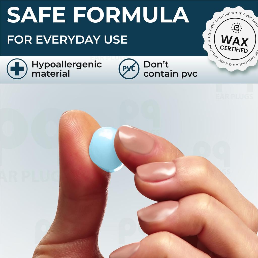 PQ Wax Earplugs for Sleeping and Swimming 50 Silicone Gel Wax Ear Protection for Sleeping and Soft Wax Sound Blocking Level 32Db Blue -