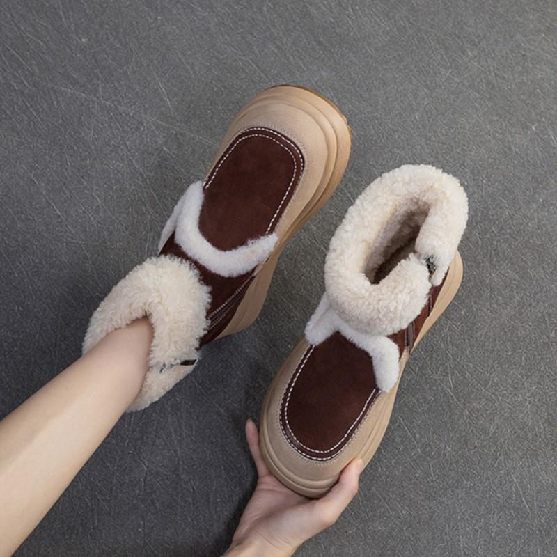 Johnature Warm Genuine Leather Snow Boots With Thick Bottom And Inner Wool Women's Short Boots