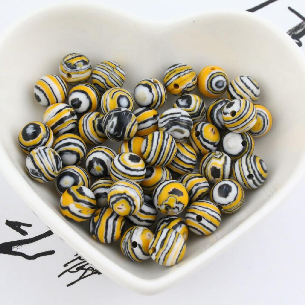 Golden Stone Yellow Malachite Beads Stripe Round 15"strand Smooth Loose Spacer Beads 4681012mm For Jewelry Making Diy Bracelets Accessories