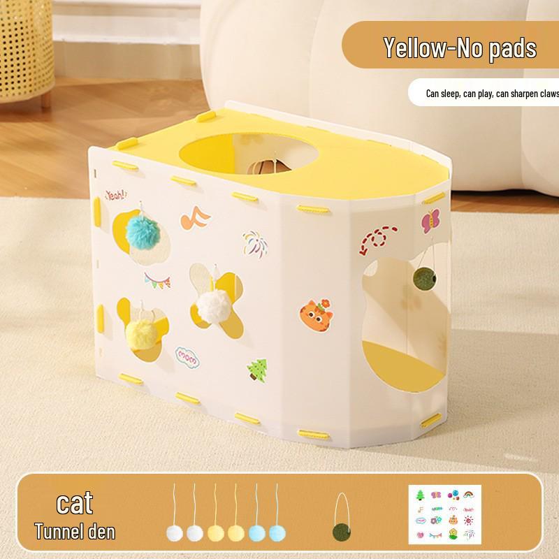 Multifunctional Cat Villa: Self-Amusement Toy with Scratching Board, Tunnel, Bed, and Climbing Frame for Boredom Relief
