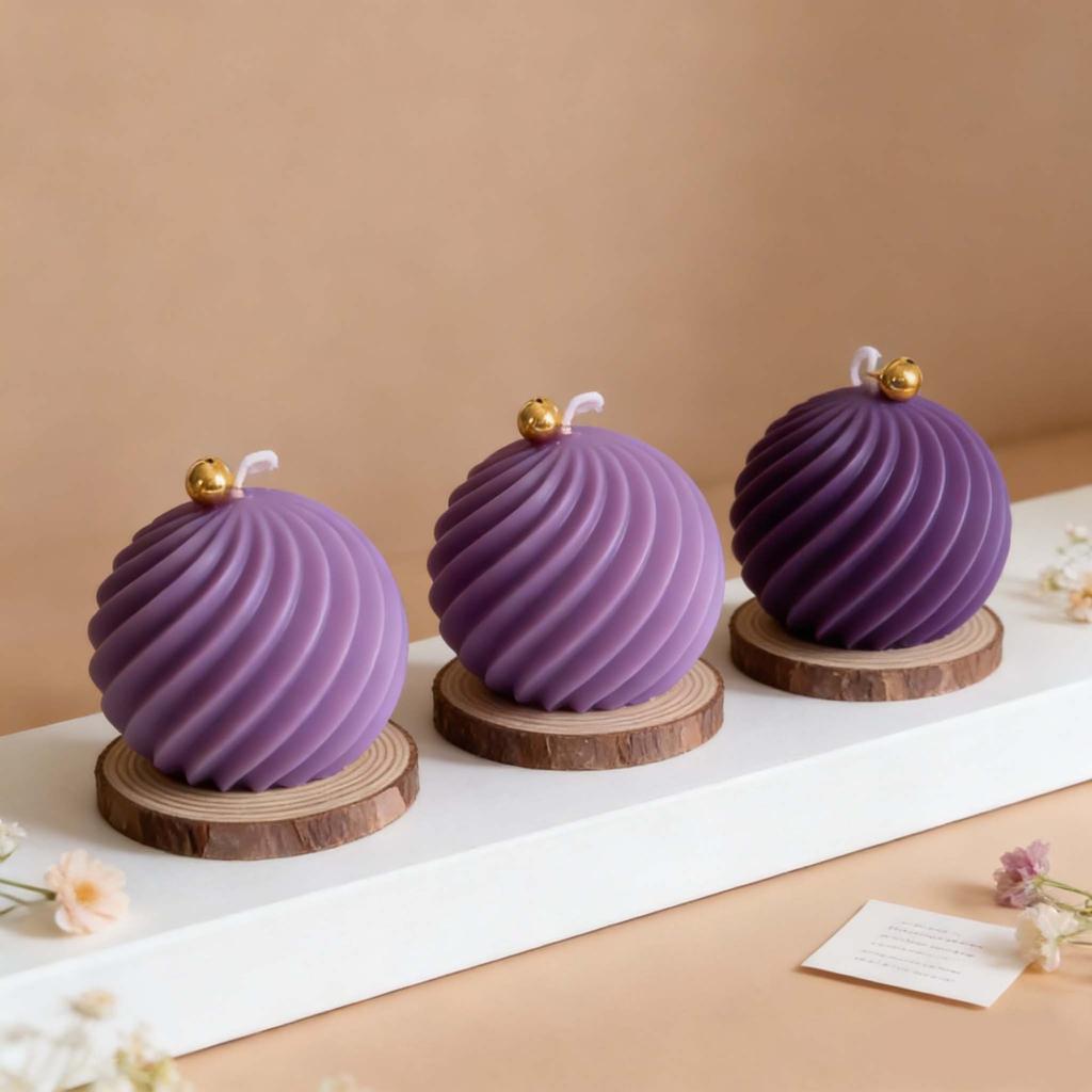 DIY Round Ball Scented Candle Silicone Mold Geometric Striped Spiral Sphere Resin Plaster Ornament Silicone Mold Home Decoration