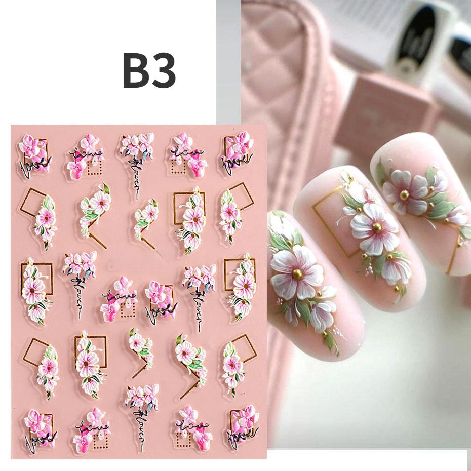 Nail Art 5D Three-dimensional Stickers Ins Summer Fresh Camellia Pink Flower Embossed Nail Stickers