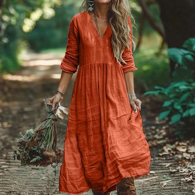 Women's Fashionable And Casual Solid-color Cotton And Linen Dress