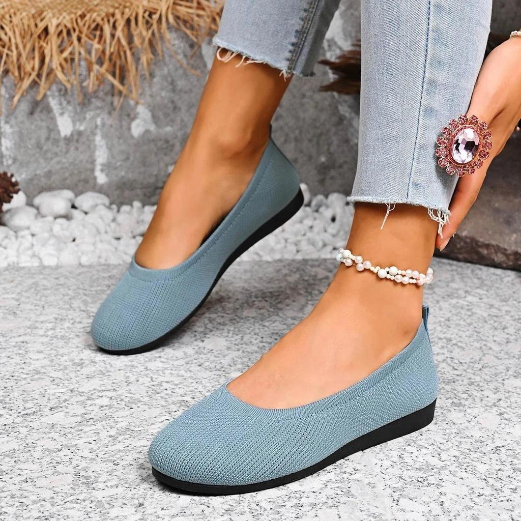 Women Flats Casual Slip On Shallow Shoes Comfortable Knit Ballet Flat Shoes Round Toe Office Boat Shoes Trend Plus Size Loafers