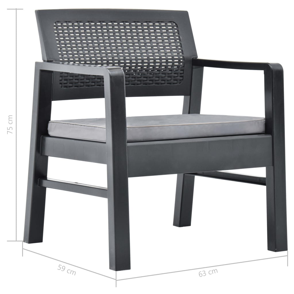 3 Piece Garden Lounge Set with Cushions Plastic Gray