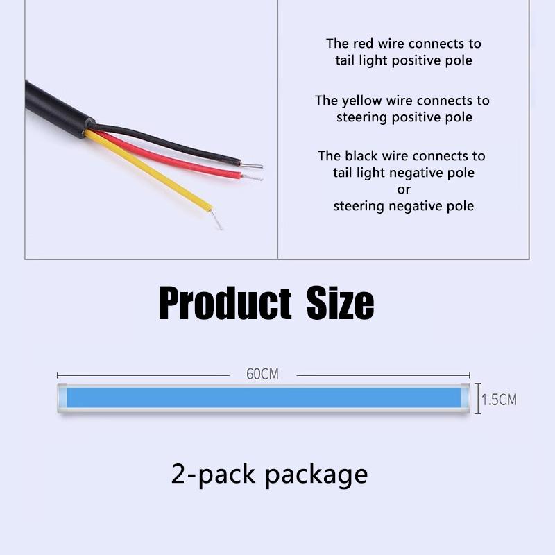 2pcs Motorcycle LED Turn Signal Lights Waterproof 60cm LED Strip Colorful Decoration Car Daytime Running Lights 12V