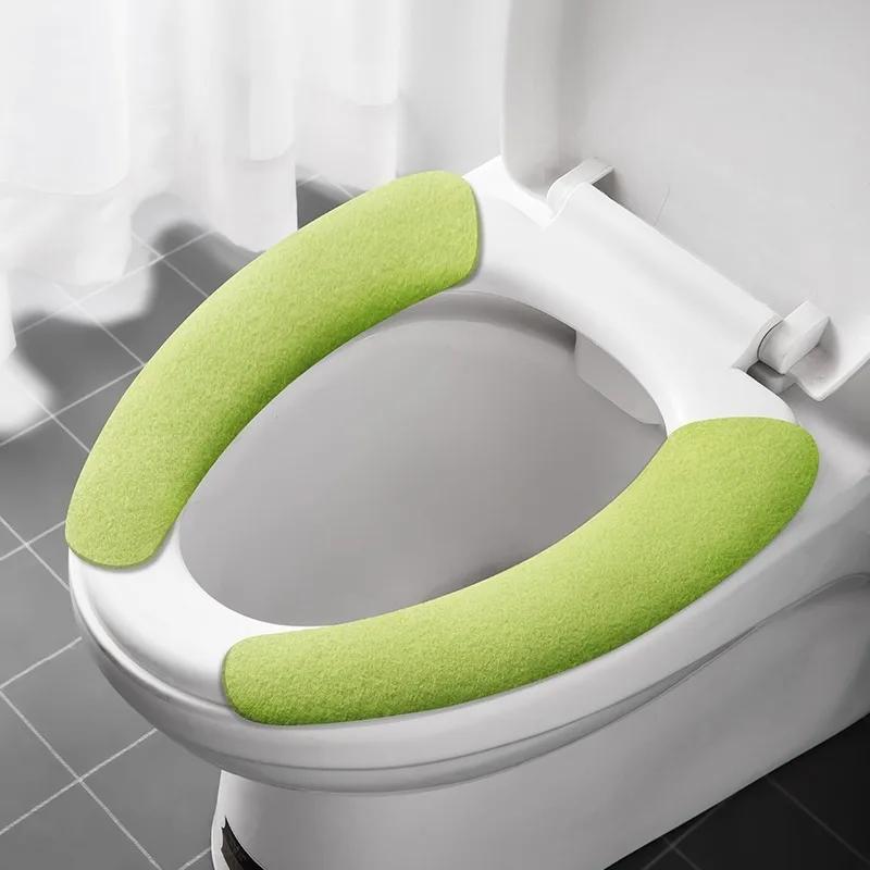 2Pc/set Universal Toilet Seat Cover Soft WC Paste Toilet Sticky Seat Pad Washable Bathroom Warmer Seat Lid Cover Pad Cushion