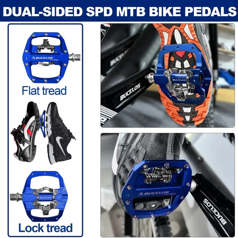 BUCKLOS MTB Pedal for SPD System Bicycle Mixed Pedal Mountain Bike Self-locking Pedals Aluminum Alloy MTB Bike Clipless Pedals