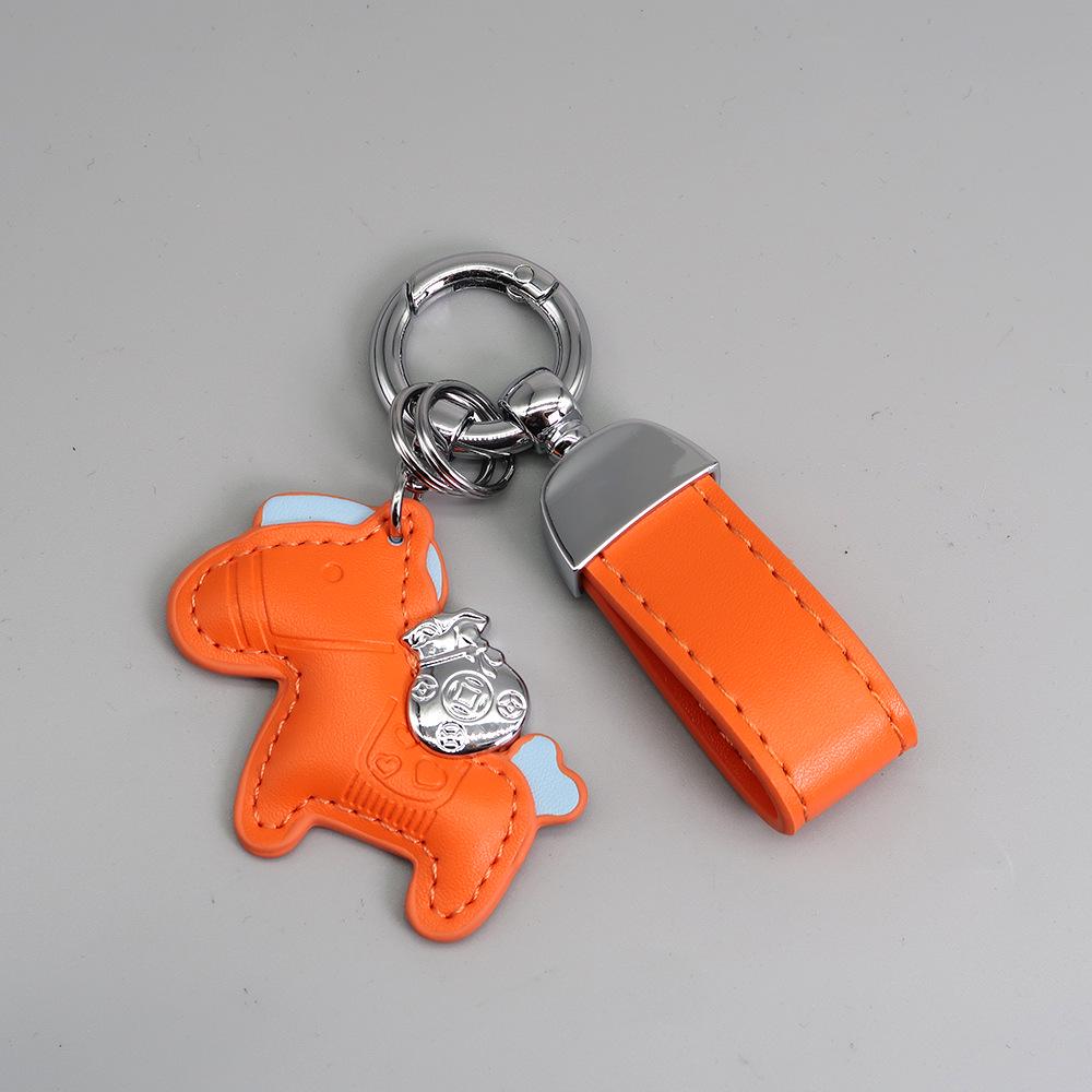 Instant Wealth Leather Keychain with Cartoon Pony Pendant for Couples – Trendy Bag and Car Accessory
