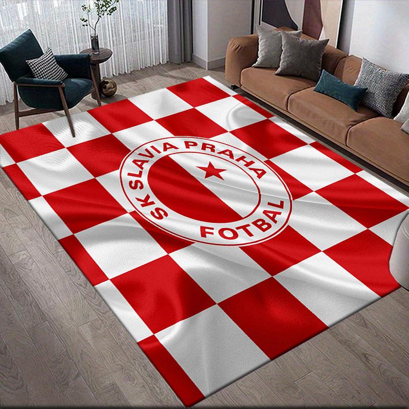 SK Slavia Prague Flannel Printed Carpet, Home Sofa Decoration for Living Room & Bedroom, Non‑Slip Play Flannel Floor Mat for Game Room