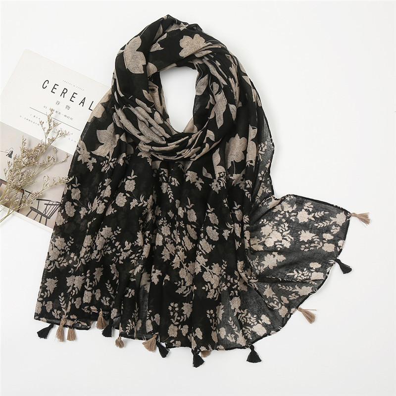 New Fashion Luxury Brand Bohemian Floral Tassel Viscose Shawl Scarf Lady High Quality Wrap Pashmina Stole Muslim Hijab 180*90Cm
