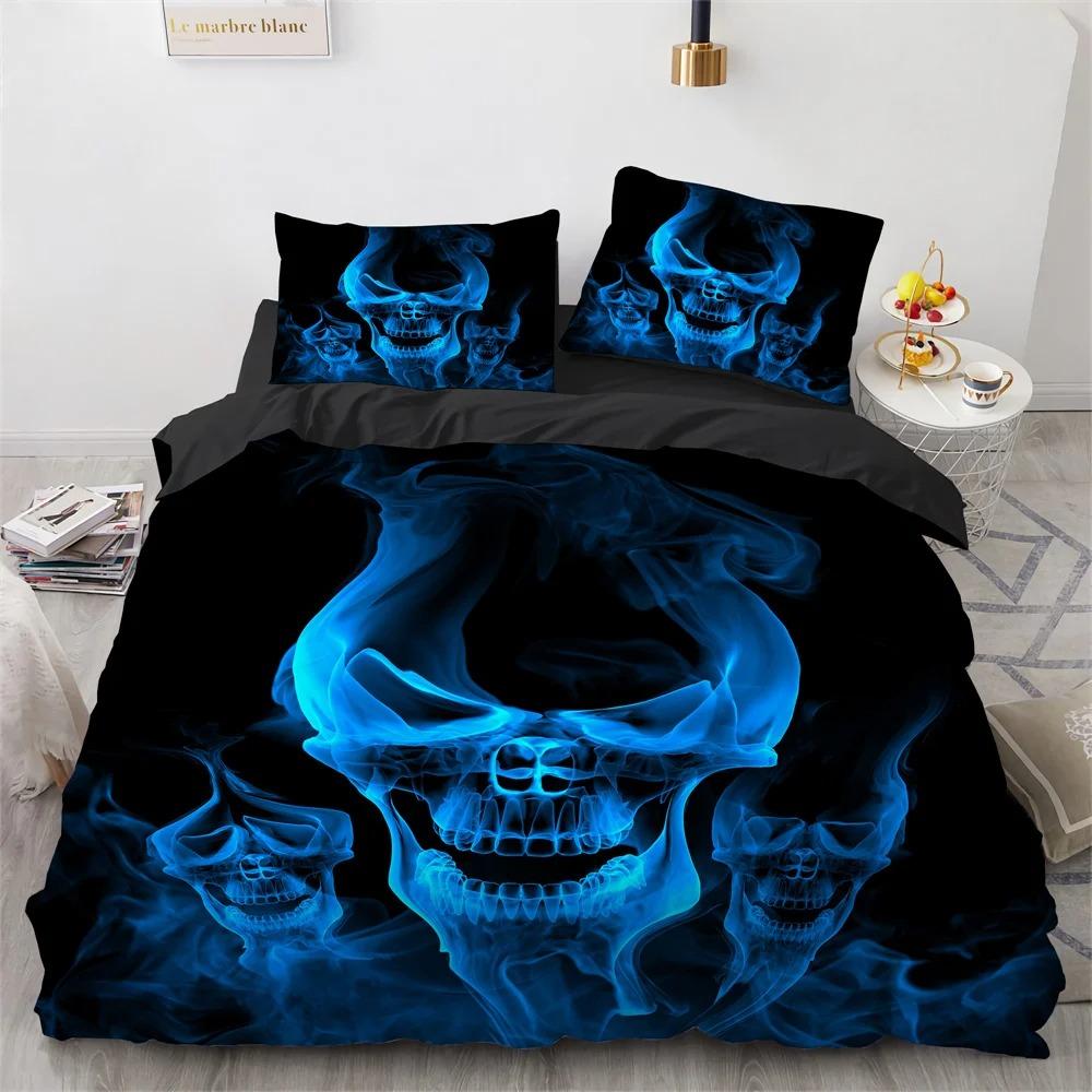 Skull Bedding Set 3D Print Terror Skulls Pattern Ghost Smile King Queen Size for Halloween Decoration Kids Teens Men Duvet Cover