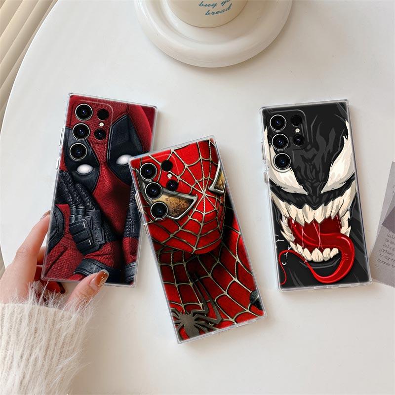 Marvel Transparent Case For Samsung Galaxy S26 S25 Ultra S24 S22 S26 Plus S20 S23 S21 FE 5G Clear Cover Spiderman Venom Deadpool