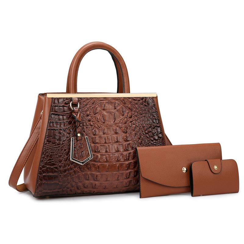 Crocodile Pattern Portable Tote Bag Women's Bag New Fashionable Large-capacity Shoulder Bag Light Luxury Texture Three-piece Messenger Bag
