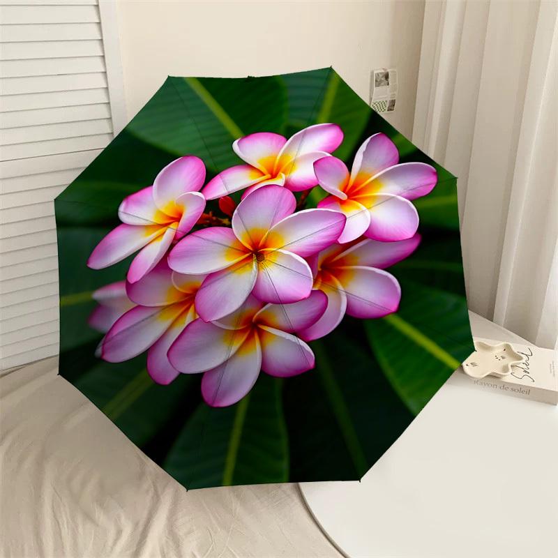 

1PC Plumeria FlowersAutomatic Open/Close Umbrella with Windproof, 8-Rib Sturdy Canopy, Durable Ribs, Fashionable Design, Outdoor Accessory, Fun Prin,