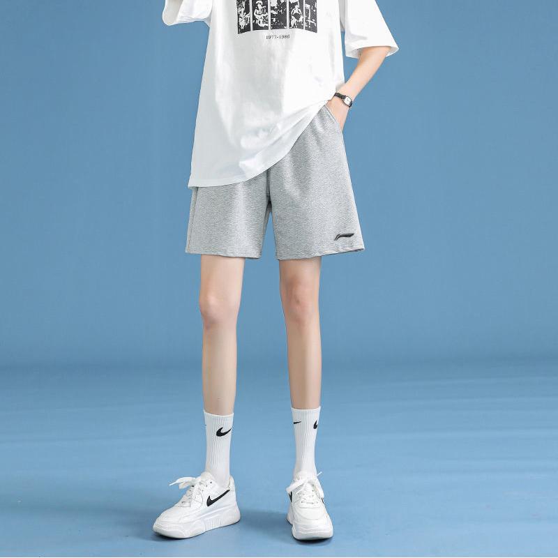 Li Ning Plain Embroidered Logo Knitted Sports Casual Shorts Men Shorts Light-Gray AKST637-2