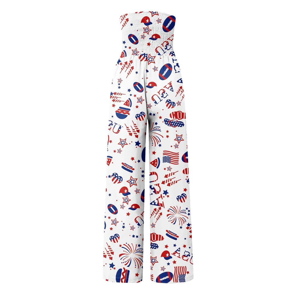 Women's Fashion Loose Casual Independence Day Print High Waist Wide Leg Pants Casual Pants