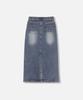 NP STUDIO Slit Washed Long Denim Skirt Medium Blue
