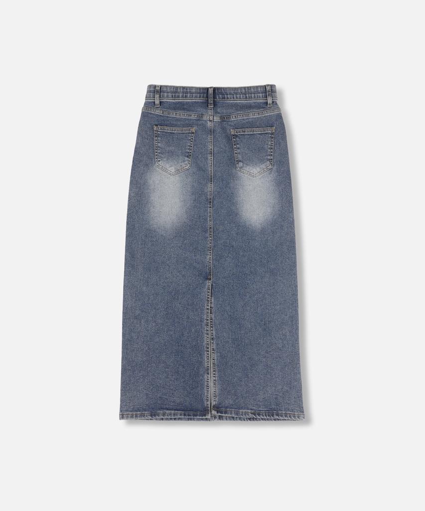 NP STUDIO Slit Washed Long Denim Skirt Medium Blue