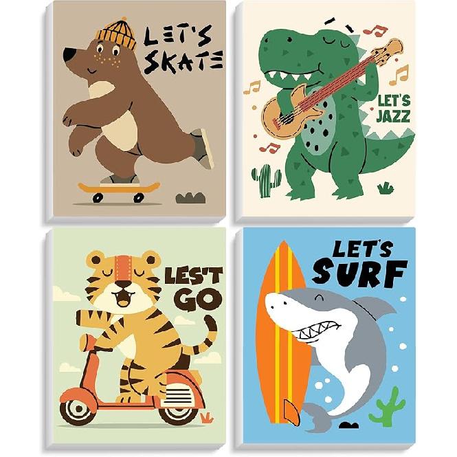 4 Pack Paint by Numbers Kit for Kids with Wooden Frame, Animals Easy Framed Paint by Numbers for Kids Age 4-8-12, DIY Simple Acrylic Oil Kids