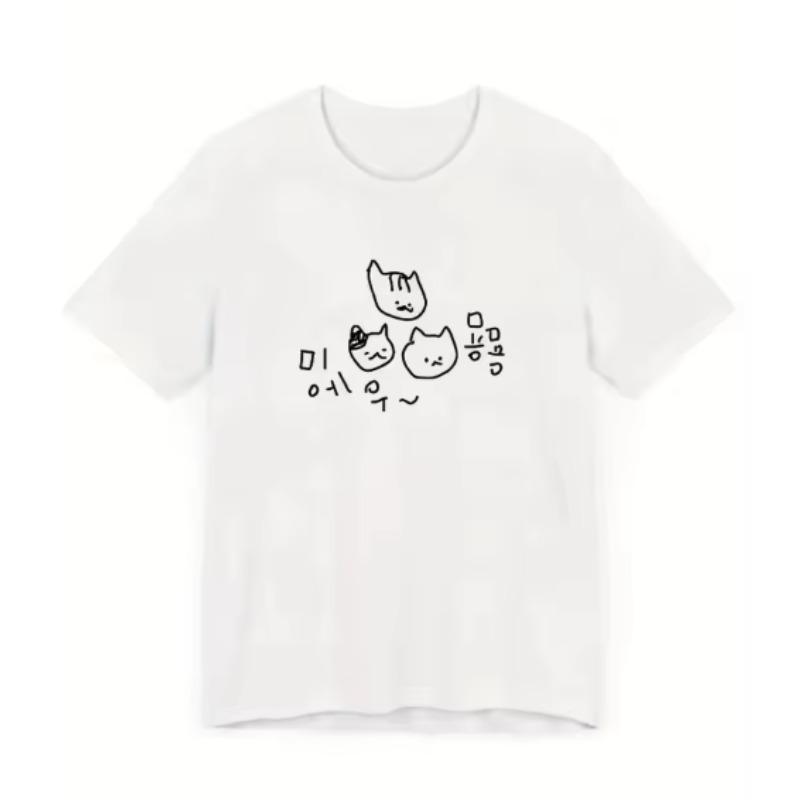 

Style Black Cute Cartoon Cat Korean Text Print Short Sleeve TShirt Unisex Oversized Comfortable Couples Streetwear Clothing 3XL