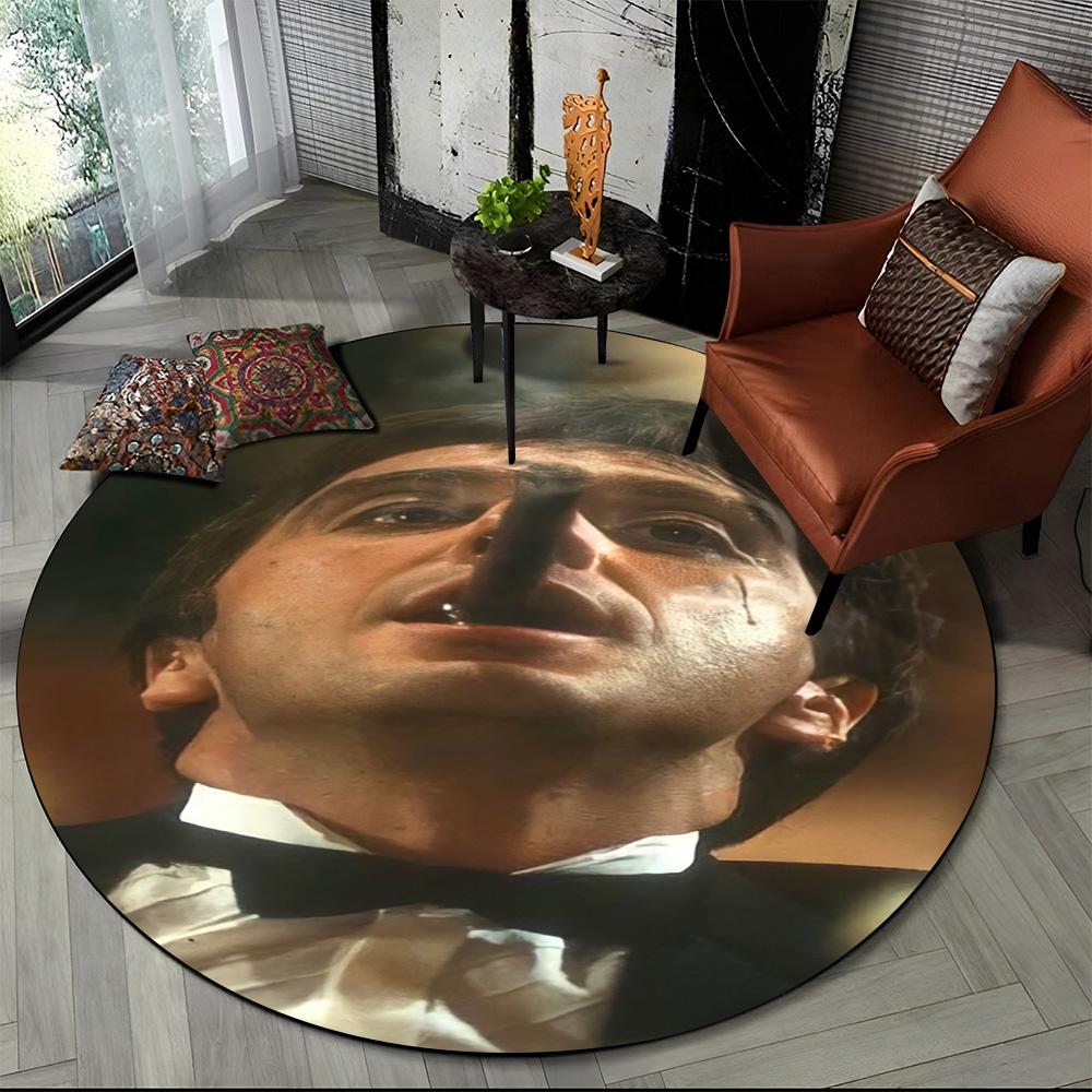 3D Tištěný Film Scarface Tony HD Kulatý Koberec pro Obývací Pokoj Ložnici Dětský Herní Koutek Dekorace, Koberec do Zvířecí Zóny Protiskluzová Podložka