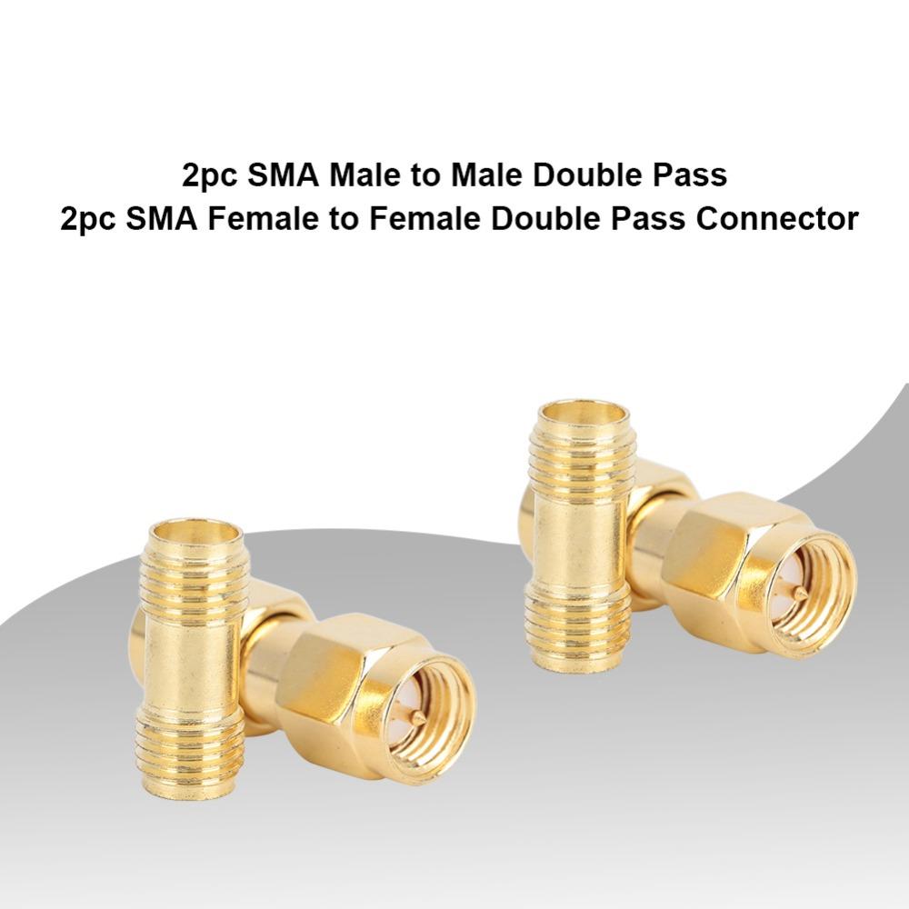 4PCS Golden 2PCS SMA Male to Male Adapter Double Pass Adapter  Antenna Connection