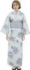 Dita Yukata Set with Obi In and Featuring a Watercolor Floral Easy Dressing Bubble Flower Free Women's 5-Piece (Heko Obi) Blue, White, Purple, Print.