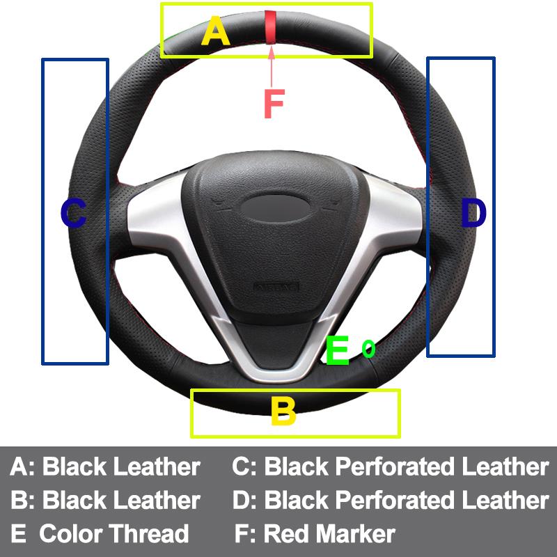 Hand Sewing Car Steering Wheel Cover For Ford Fiesta 2008-2016 2017 Ecosport 2014- 2015 2016 2017 Braid on the Steering wheel