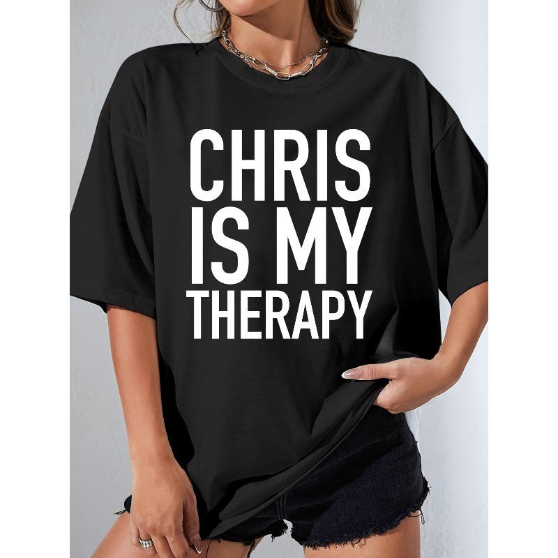 

European size CHRIS Is My Comedy Graphic Women S T-Shirt | Name Quote Round Neck Short Sleeve Soft Breathable All-Season Comfortable Casual T-Shirt 4XL чорний